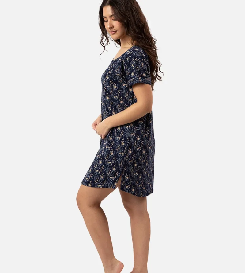 Women's Bamboo Sleep V-neck Shirt - Midnight Floral Print