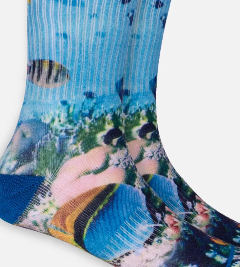 Bamboo Printed Crew Socks - Ocean Scene