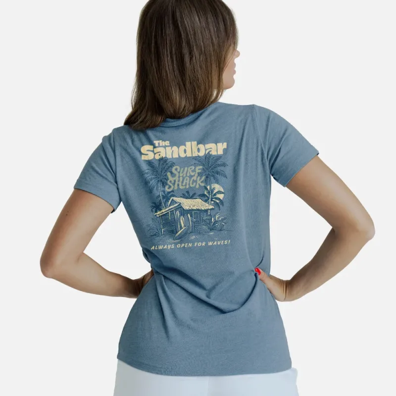 Dame bambus crew t-skjorte - Sandbar Surf Shack - Coastal Blue Heather