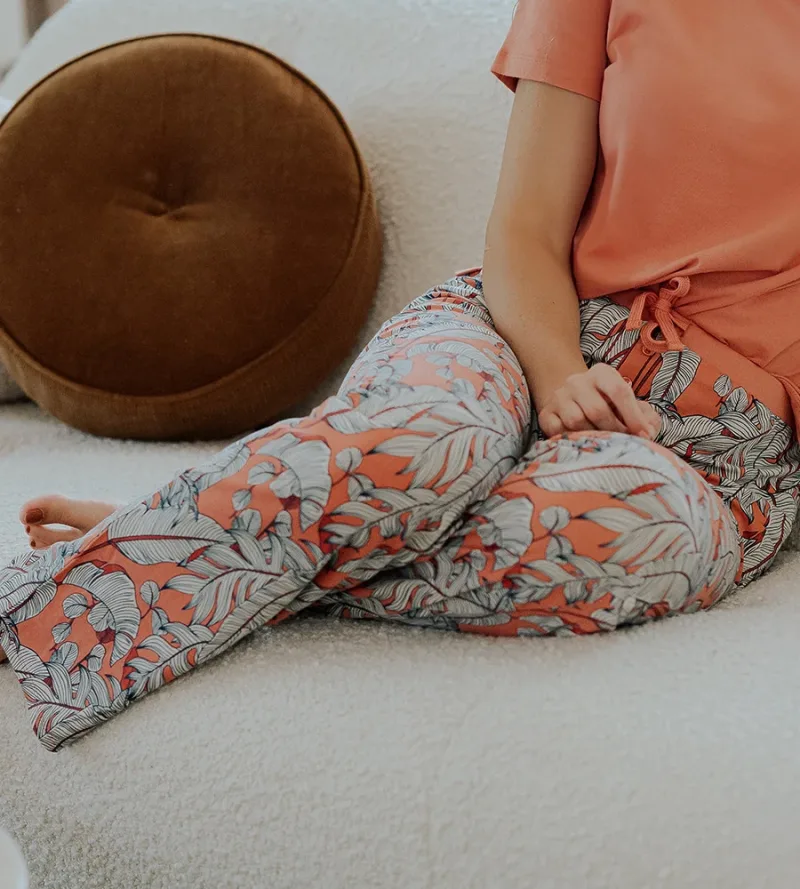 Women's Bamboo Sleep Pants - Blush Foliage Print