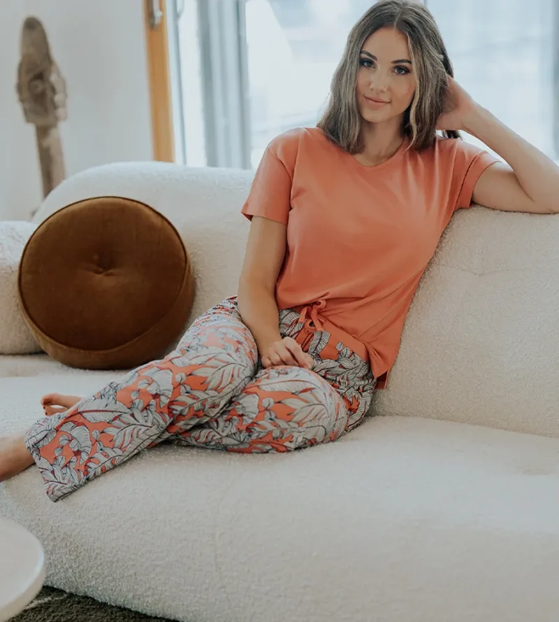Women's Bamboo Sleep Pants - Blush Foliage Print