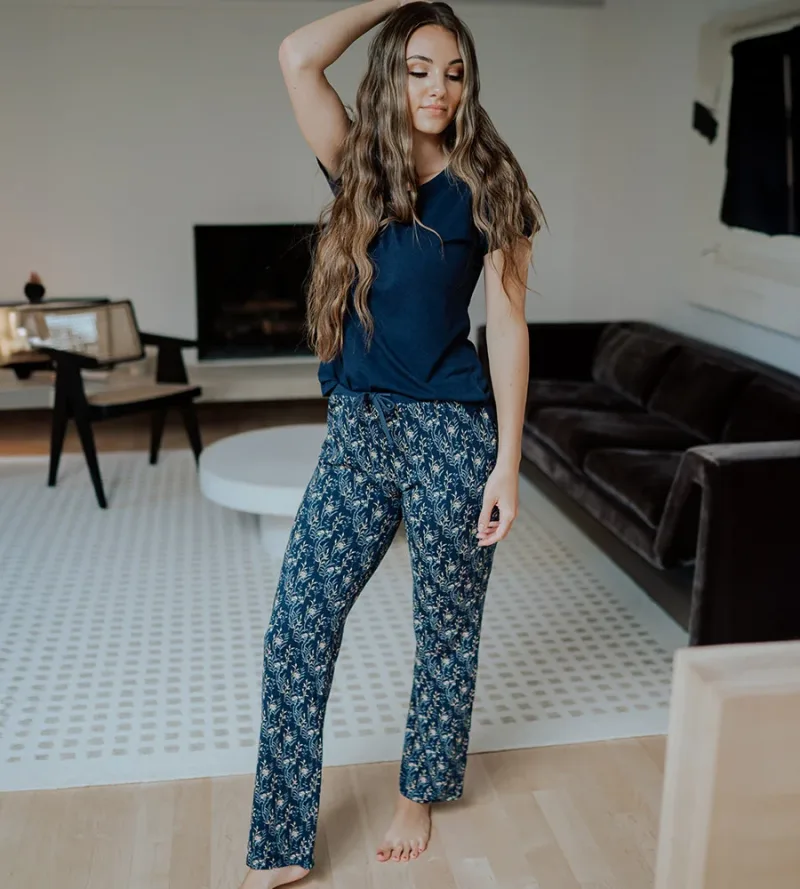 Women's Bamboo Sleep Pants - Midnight Floral Print