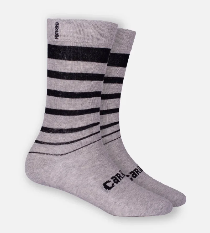 Bamboo Trouser Socks - Light Heather Gray Block Stripe