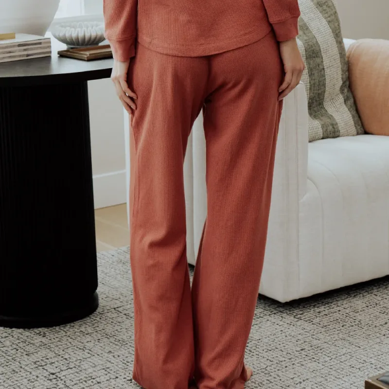 Waffle-Knit Straight Leg Pant - Coral Dusk